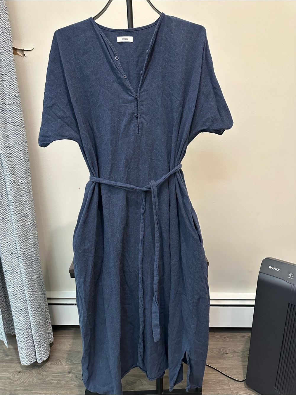 STORQ maternity  Navy Button-Front Belted Maxi Dress
